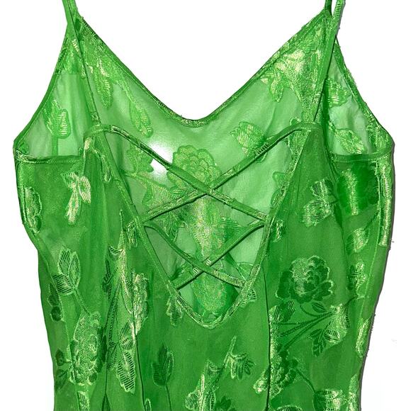 Vintage California Dynasty Green Sheer Floral Chemise Slip Nightgown Dress Small - Picture 8 of 11